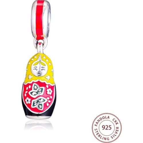 Fandola Matryoshka Doll Charm Fits Pandora Charms Bracelet 925 Sterling Silver Dangle Beads Original Silver 925 Jewelry
