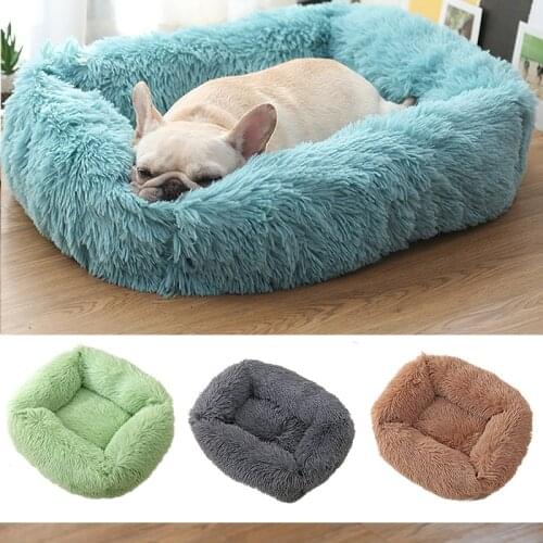 Dog Bed Square Long Plush Solid Color Pet Beds Cat Mat For Little Medium Large Dog Super Soft Winter Warm Cat Supplies
