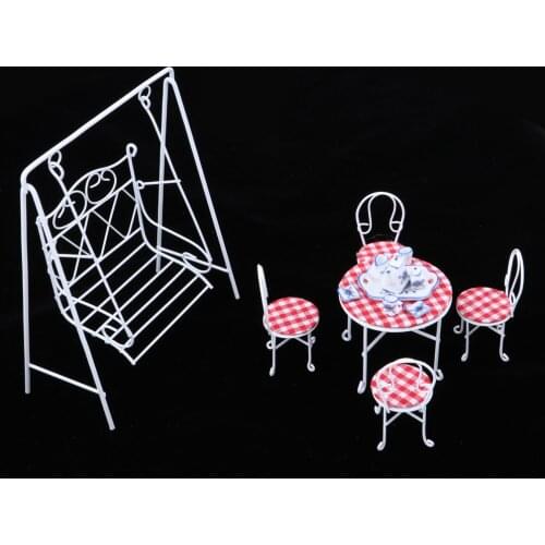 European 1/12 Dollhouse Miniature Metal Swing Table Chair Tea Set Furniture