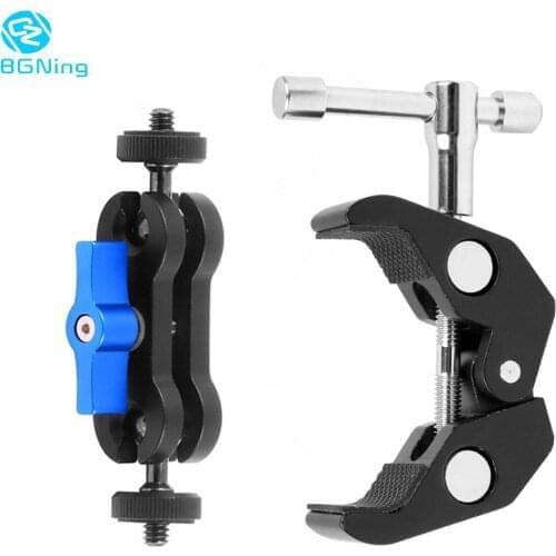 Multi-Function Dual Ball Head Hot Shoe 1/4" Tripod Magic Arm Super Clamp Adapter Articulating DSLR Camera for Monitor LED Light