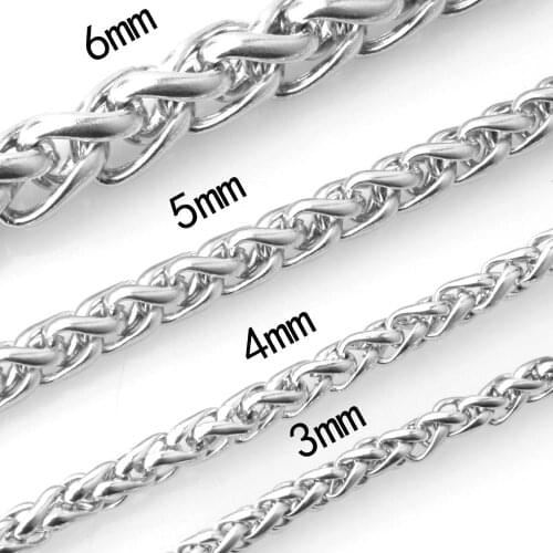 3/4/5/6/7mm Never Fade Wheat Braided Chain Stainless Steel Silver Color Necklace Or Bracelet Moorvan Men Punk Fashion Jewelry