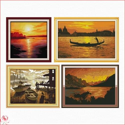 Evening Landscape Cross Stitch Kit DIY Pattern Chinese Embroidery Kit 11CT 14CT Needlework Sewing Kit Home Decoration Painting