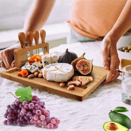 Natural Bamboo Cheese Board Set Serving Tray Food Cutting Board Gifts
