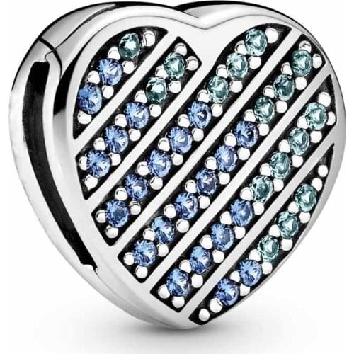 Original Reflexions Sparkling Blue Pave Heart With Crystal Clip Beads Fit 925 Sterling Silver Charm Europe Bracelet Diy Jewelry