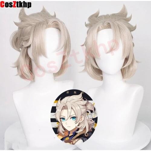 Genshin Impact Albedo Cosplay 35cm Short Linen Wig Cosplay Anime Cosplay Wigs Heat Resistant Synthetic Wigs Halloween