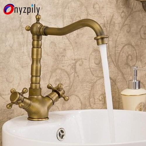 All-copper antique brass rotate basin faucets above counter basin hot and cold double-handled faucet