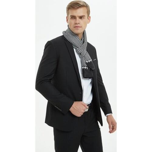 FXAASS Houndstooth Men Gift Rectangle Silk Plaid Scarf Fashion Gentleman Retro Luxury Shawls British Style 170*30cm Double Side