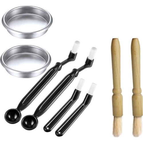 Coffee Machine Brush with Spoon & 58mm Stainless Steel Backflush Insert Metal Blind Filter & Wood Coffee Cleaning Brush