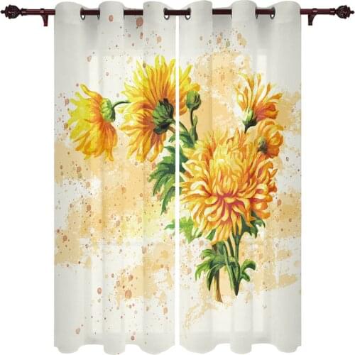 Kitchen Window Curtains Chrysanthemum Watercolor Adult Children Bedroom Decoration Living Room Hanging ClothTreatment Curtains