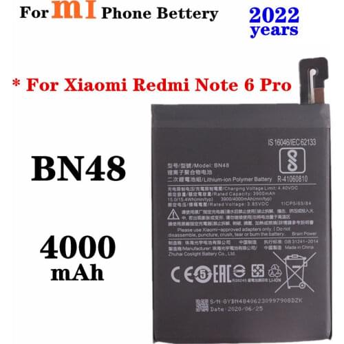 BN48 Replacement Batteries For Xiaomi Redmi Note 6 Pro Note6 Pro Phone Battery 4000mAh Genuine Capacity Battery