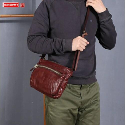 Men Shoulder Crossbody Bag Mens Retro Small Messenger Bag Male Genuine Leather Bags New 2021 Handmade Soft Leather Vintage Fold