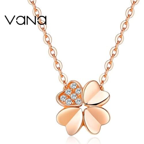 VANA Heart Clover Necklace for Women 925 Sterling Silver Necklace Gift for Girlfriend Wife