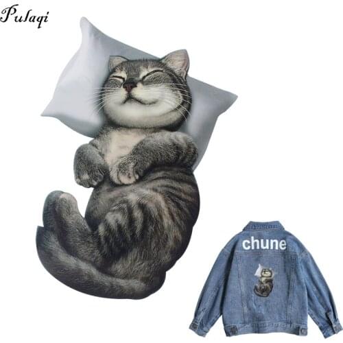 Pulaqi Vinyl Washable 3D Cute Cat Applique DIY Heat Transfers for T-Shirt Iron On Thermal Transfer for Clothing Stickers Patches