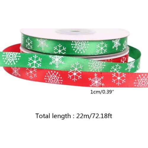 22m Christmas Satin Ribbon Red Green Ribbon with Snowflake Pattern for Christmas DIY Gift Wrapping Floral Arranging Lacing