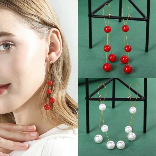 Sweet Big Imitation Pearl Korea Fashion Drop Dangle Earrings for Women Elegant Exaggerated Long Hanging Earing Wedding Jewelry