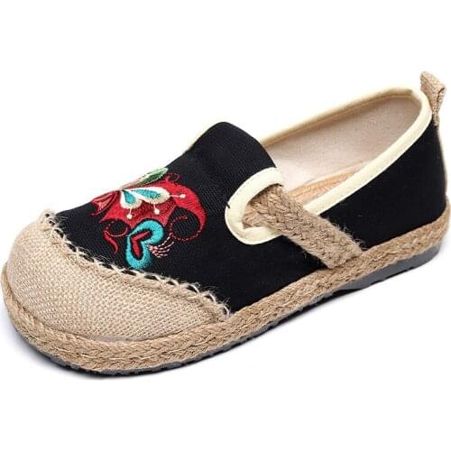 Women Hanfu Shoes National Style Embroider Butterfly Flat Shallow Loafers Casual Female Ethnic Fashion Summer Spring Platform