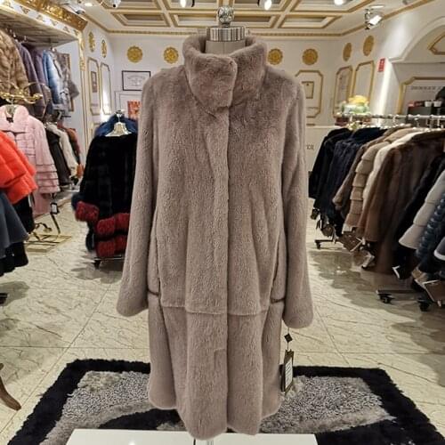 2020 winter New style fur coat natural mink stand Collar good quality mink fur coat 90 cm long coats of fur Fashion Slim Fur