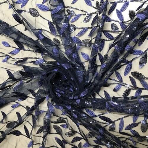 1Y/Lot 2colours Transparent Leaves Sequins Embroidered Fabric for Dress Mesh Fabric DIY Material Decoration
