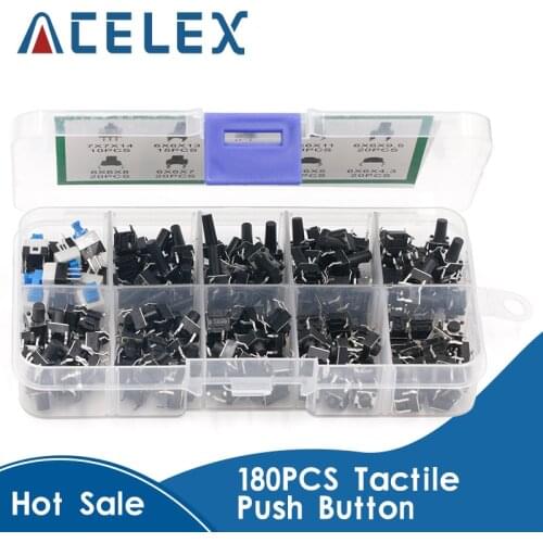 10 Values 180PCS Tactile Push Button Switch Mini Momentary Tact Assortment Kit DIY