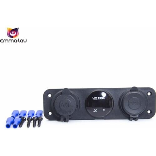 12V 24V Car Charger Cigaretter Lighter Dual USB Socket Adapter LED Digital Display Voltmeter Panel For Boat Vehicles (Red)