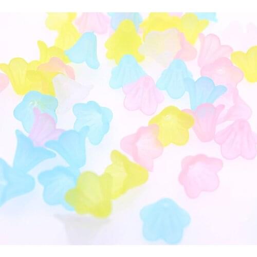 1500 Frosted Trumpet Bell Flower beads acrylic colorful mix 14x11mm frosted lucite pastel color