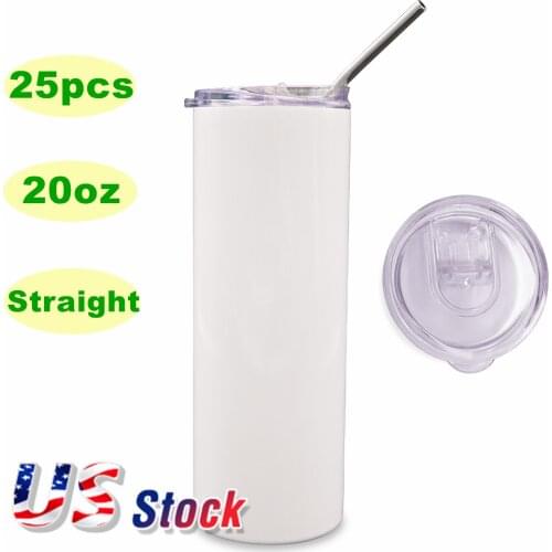 25pcs 20oz Taperless Sublimation Blank Skinny Straight Tumbler Stainless Steel Insulated Water Bottle Vacuum Travel Cup