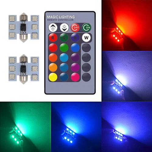 5050 DC 12V 31mm RGB 6SMD Dome Reading Light C5w C10w Car Leds Auto Remote Controller Colorful Atmosphere Lamp Roof Trunk Bulbs