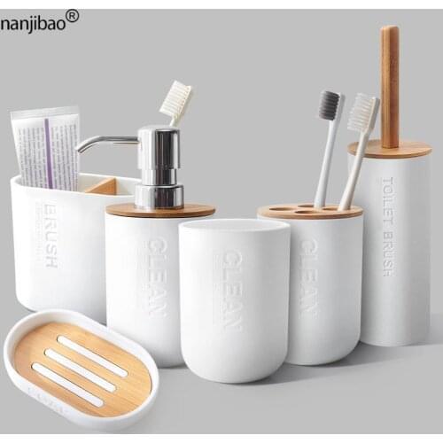 6Pcs Bathroom Accessories Set Toothbrush Holder Bin Soap Dish Soap Dispenser Tumbler Mouthwash Cup Toilet Brush With Holder