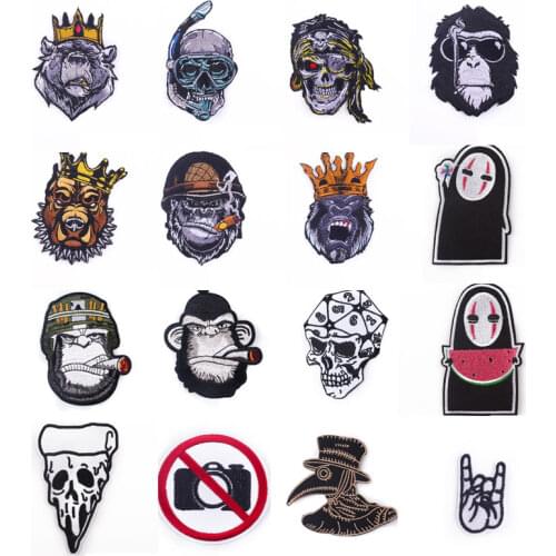 Punk/Skull Patch DIY Embroidery Patches Iron On Patch For Clothing Stickers Badges Animal Patches On Jeans Applique For Clothes