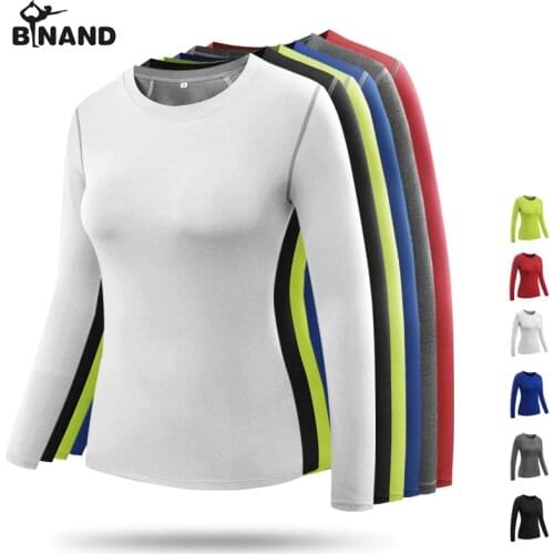 BINAND Outdoor Crew Neck Soft Solid Sports Shirt Women Absorb Sweat Strench Training Athletic Joggings Long Sleeve Yoga Clothes