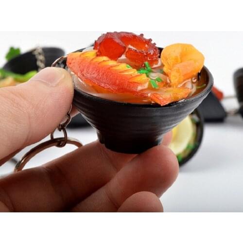 New Creativity Simulation Food Key Chains Noodle Keychain for Women Chinese Blue and White Porcelain Food Bowl Mini Bag Pendant