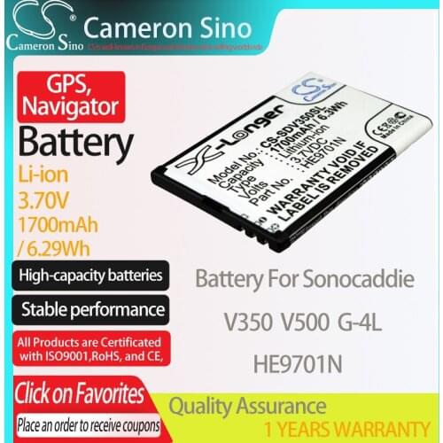 CameronSino Battery for Sonocaddie V350 V500 G-4L fits Sonocaddie G-4L HE9701N GPS,Navigator battery 1700mAh 3.70V Li-ion Black