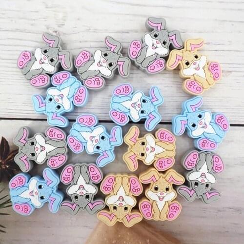 Chenkai 50PCS BPA Free Silicone Rabbit Bead Baby Teething Nacklace Beads For Baby Chewable Dummy Cartoon Pacifier Accessories