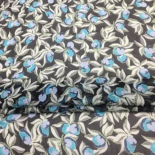 Floral print on black 100% pure silk crinkle georgette silk fabric 138cm width,SCG646