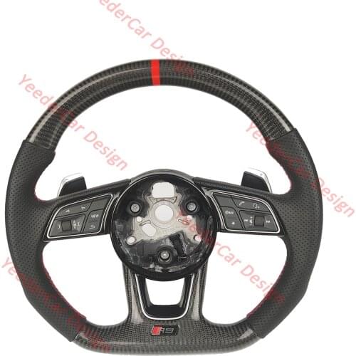 For Audi RS4 S4 RS3 S3 2018-2021 Cuatomized Carbon Fiber Sports Flat Steering Wheel Alcantara Leather D-Shape Style