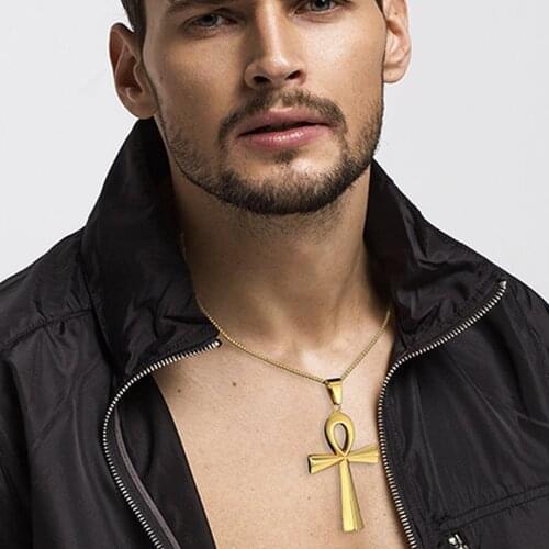 Egyptian Ankh Cross Pendant Necklace For Woman/Men The Key Of Life Gold Color Stainless Steel Egypt Hieroglyphics Jewelry