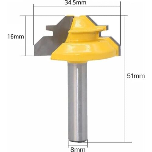1pc 8mm Shank 45 Degree Lock Miter Router Bit 1/2 Stock Medium Lock Miter Milling Bit Wood Carving Tenon Knife MC02010