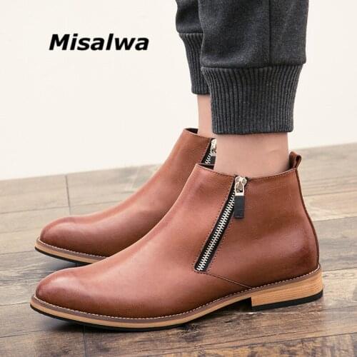 Men Casual High Top Boots Misalwa Zip Formal Oxford Boots Concise Pointed Chelsea Men Shoes Big Size Dropshipping