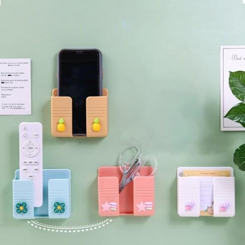 Wall Mount Cell Phone Charging Brackets Holder Remote Control Stand Storage Organizer Box Bathroom Shelf Kitchen Accessories