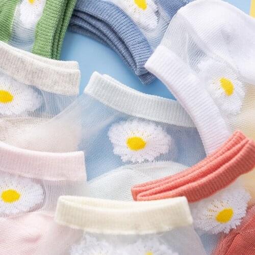 5 Pair of Summer Thin Transparent Socks Daisy Candy Color Glass Fiber Womens Socks 2021 Summer New Style Cute Girl Socks
