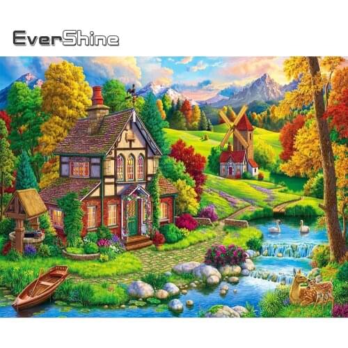 Evershine Diamond Embroidery House Picture Rhinestone New Arrival Diamond Painting Landscape Cross Stitch Kit Decor For Home