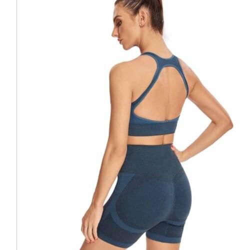 New Seamless Knitting Suit Womens Sexy Sports Shorts Fitness Shockproof Gathered Running Yoga Bra Set
