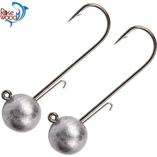 RoseWood 4pcs/Lot Weedless Jig Ball Hook, 5g/7g/10g/14g Worm Shad Jig Head Barbed Fishing Hooks Lures Bait