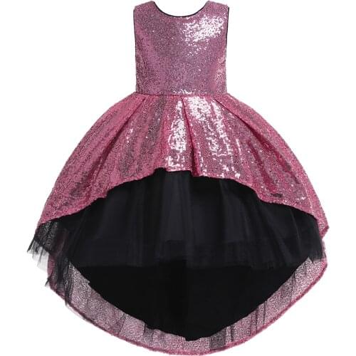 Girls dress European and American childrens sequin dress dress sleeveless big bow trailing princess stage show dress