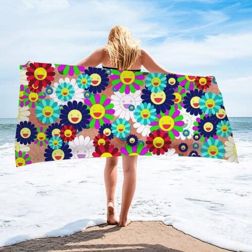 Sand Free Quick Dry Beach Towel Sunflowers Microfiber Bath Towels Beach Cushion Smile Flowers Swimming Personalized Beach Towels