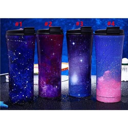 Quevinal 10pcs 17oz/500ml starry sky straws cups Double Wall Stainless Steel Vacuum Insulated Travel Mug Glass Splash Proof Cup