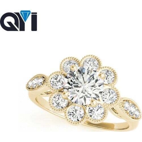 QYI Yellow gold 14k Halo Engagement Rings Shiny Simulated Diamond Fashion Jewelry Wedding Ring For Women