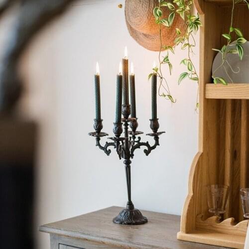 Retro Wrought Iron Candle Holder Black Romantic Dinner Table Wedding Ornaments Vintage Chandelier Bougeoir Home Decor ED50ZT