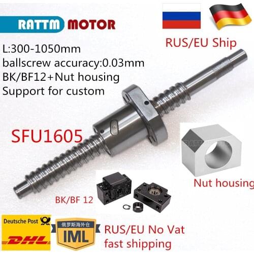 【RU / EU】SFU1605 Ballscrew 300 500mm C7 with end machined nut housing BK/BF12 for router machine Linear Guides