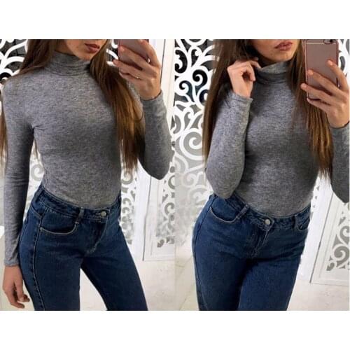 ITFABS Newest Arrivals Fashion Hot Women Ladies Casual Solid Long Sleeve Shirt Tops Female Simple Style Basic High-Neck Shirt